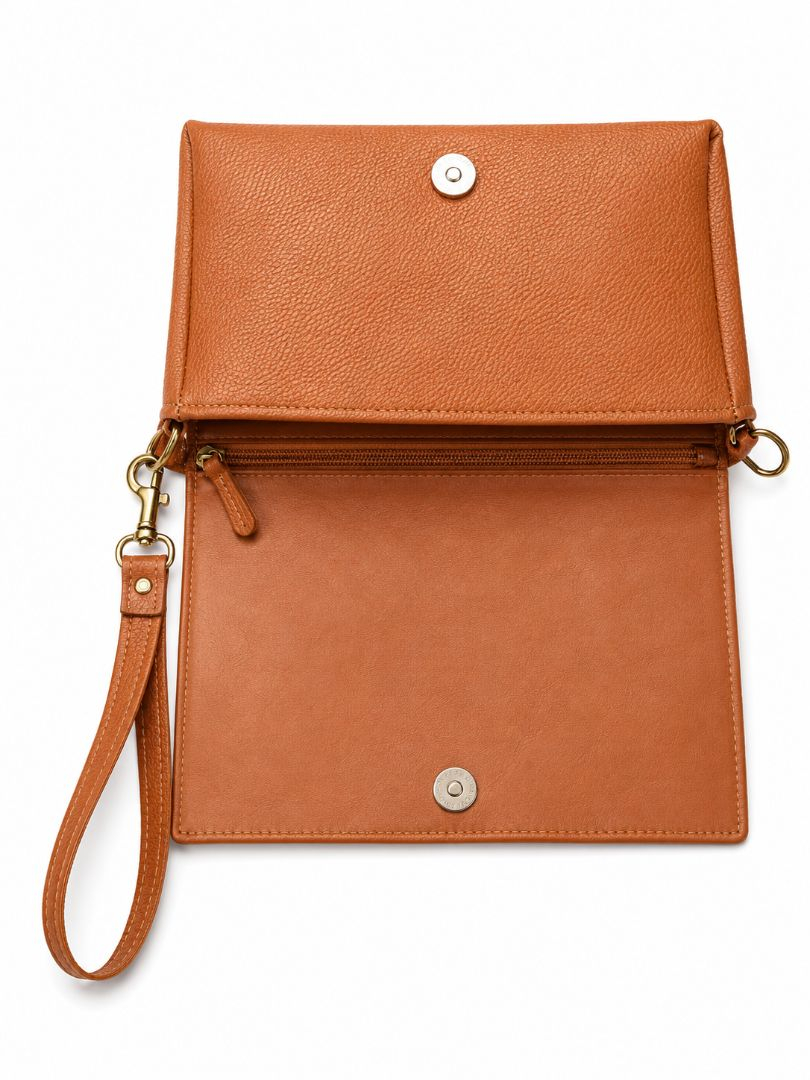 Textured Faux Leather Flap Crossbody  Cream Beige